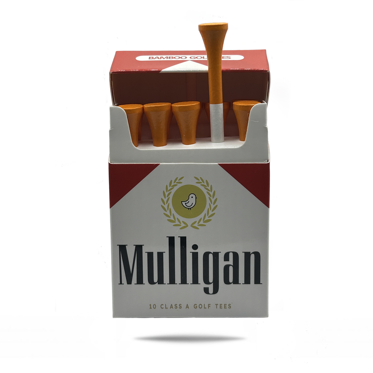 Mulligan Reds Golf Tee Holder + 10 Bamboo 3.25 Inch Tees